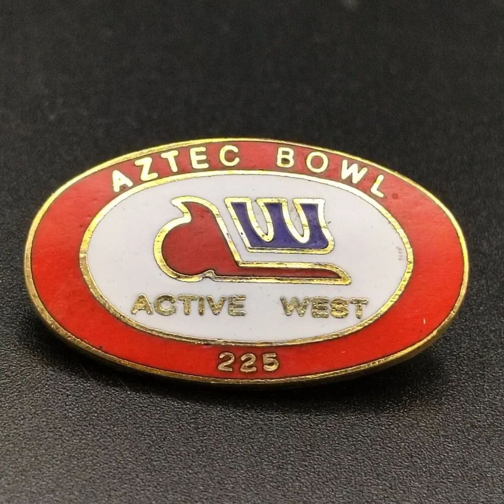 Aztec Bowl Active West Lapel Pin Brooch 37mm Vintage Enamel Gold Tone